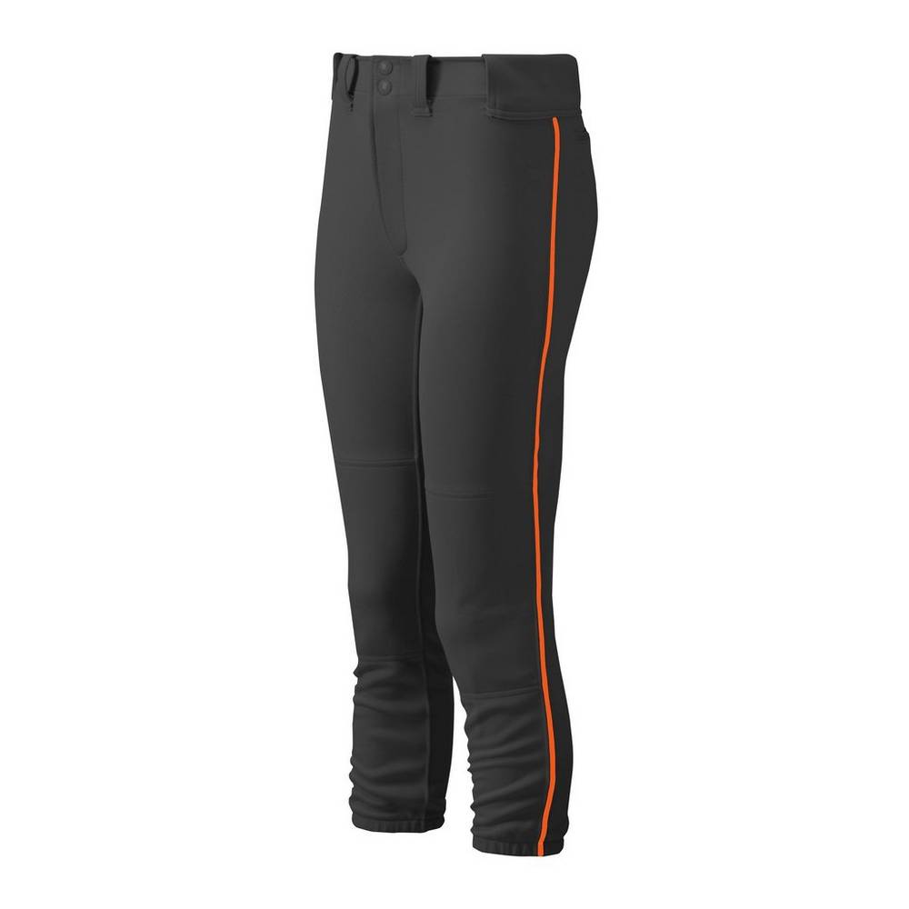 Womens Mizuno Belted Piped Softball Pants Black/Orange Philippines (YUJIGO685)